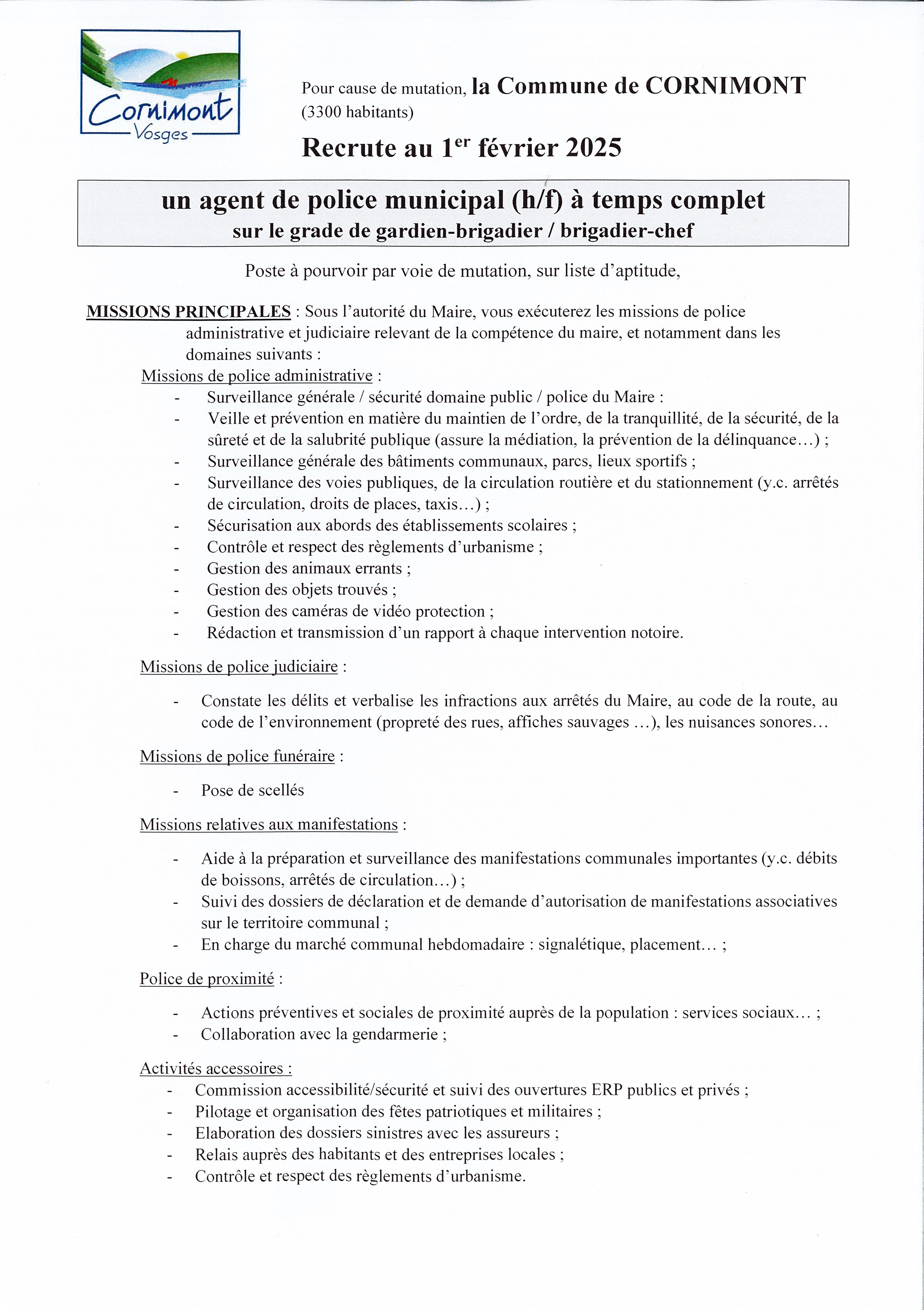 OFFRE D'EMPLOI POLICIER MUNICIPAL 1